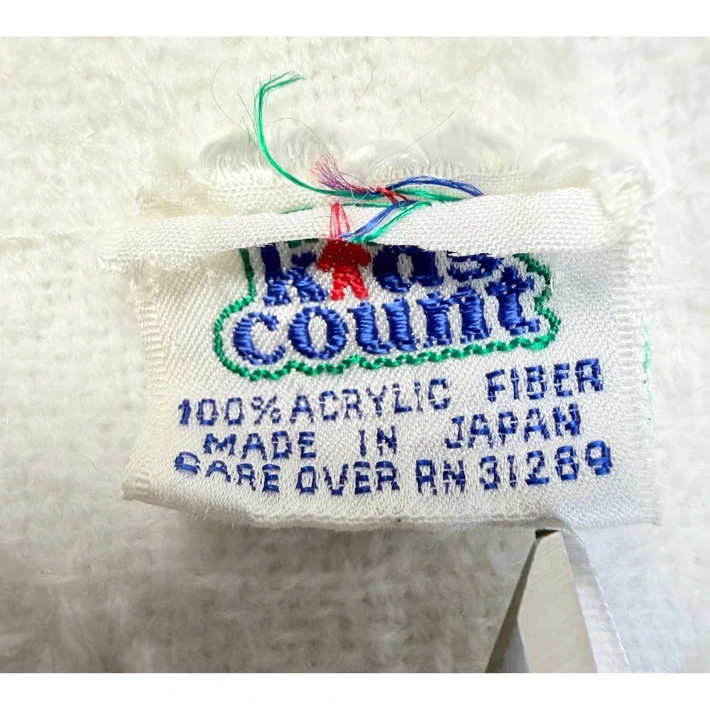 Vintage Kids Count open-weave acrylic baby blanket  Ribbon Fringe 36x40 1970's